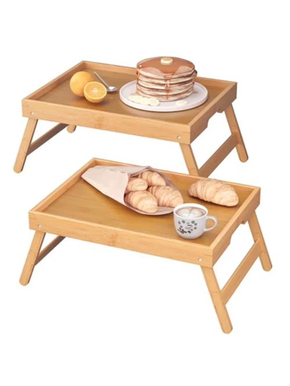 2 Pack Bamboo Bed Tray Table with Folding Legs,Breakfast Trays,Serving Tray